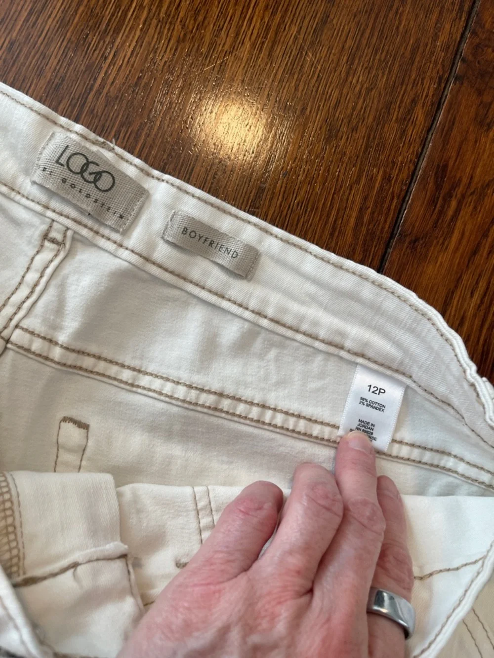 LOGO by Lori Goldstein Cream Boyfriend Cropped Utility Cargo Jeans 12Petite